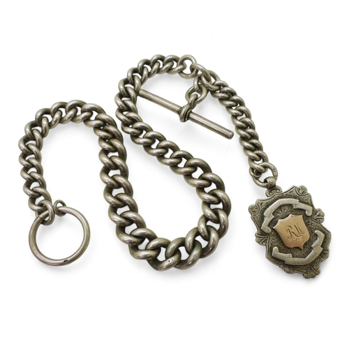 897C - A heavy weight tapered fob chain with curb links hallmarked to every link, 'T'bar and end loop, with... 