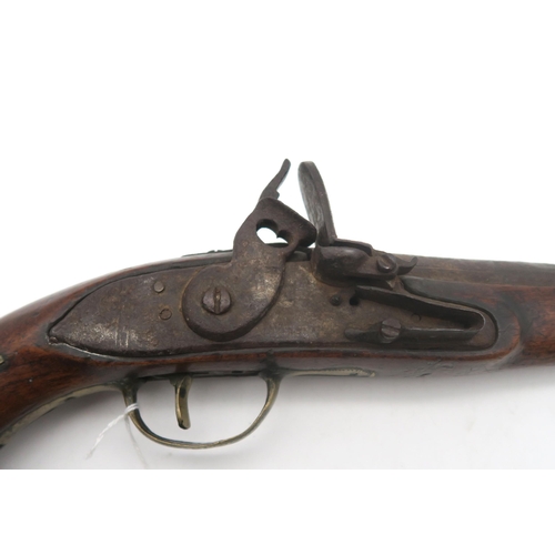 492 - A flintlock pistol, possibly Turkish, the cylindrical barrel measuring approx. 29cm in length, the b... 