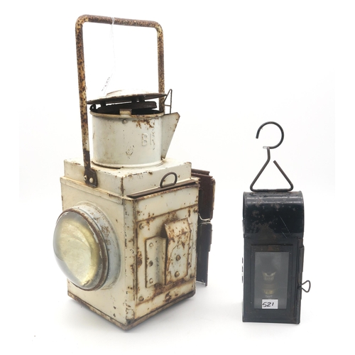 521 - A collection of British Railways lanterns, comprising a locomotive headlamp with burner and alternat... 