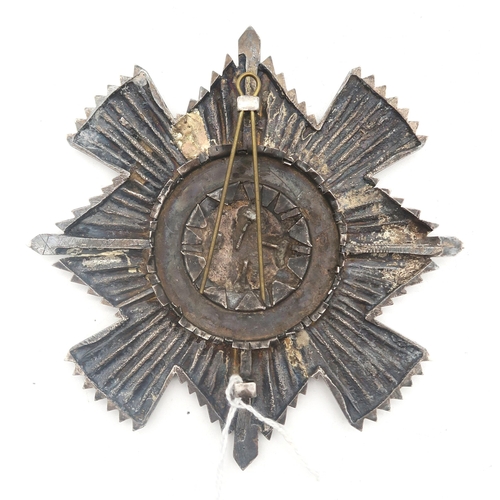 525 - A large hallmarked silver badge, possibly Order of the Thistle, possibly Scots Guards, with the word... 