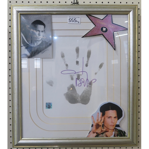 555 - A framed display commemorating the 2004 film Finding Neverland, featuring a photograph signed by cas... 