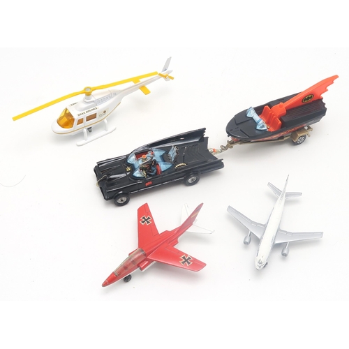 589A - A collection of vintage toys, to include a Corgi Batman Batmobile and Batboat, three various Buddy t... 