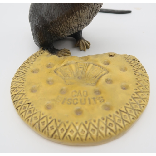 214 - A 20th century after Bergman cold painted bronze figurine of a rat with biscuit, the base stamped 'B... 