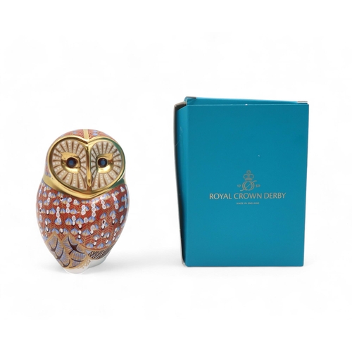 221 - A Royal Crown Derby Barn Owl paperweight with gold stopper and box