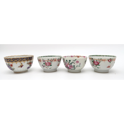 224 - An 18th century Worcester fluted tea bowl, decorated with an internal river landscape, the exterior ... 