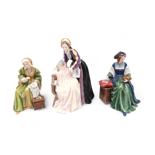 231 - A Royal Doulton porcelain set of Henry VIII and his six wives, comprising King Henry VIII, Jane Seym... 