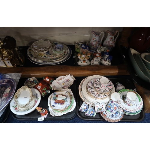 248 - A Royal Doulton figure Pearly Girl, assorted pastille burners, a pair of Glasgow jugs, assorted teaw... 