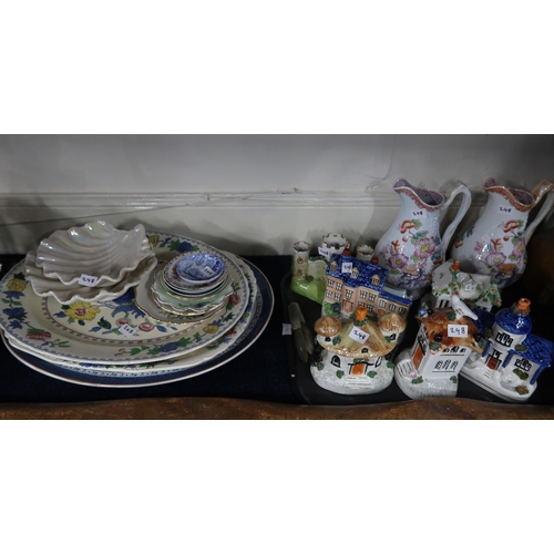 248 - A Royal Doulton figure Pearly Girl, assorted pastille burners, a pair of Glasgow jugs, assorted teaw... 