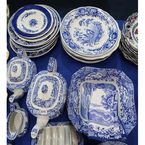 309 - A collection of Spode Italian Scene tablewares including large and small teapot, breakfast cups and ... 