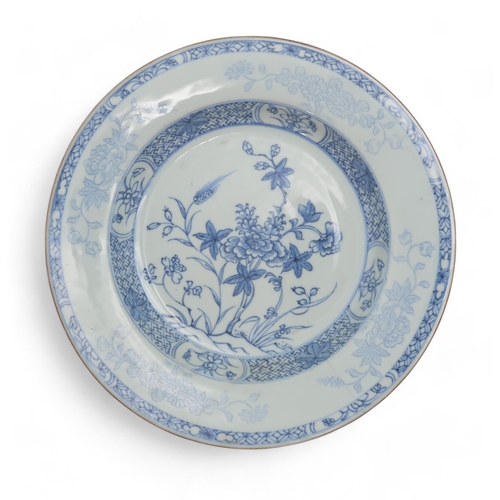 330 - Two Chinese export blue and white plates, one decorated with The Three Friends of Winter, 22cm diame... 