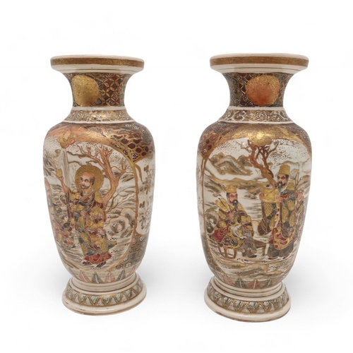 342 - A collection of Japanese Satsuma including a pair of baluster vases decorated with arhats, a plate d... 