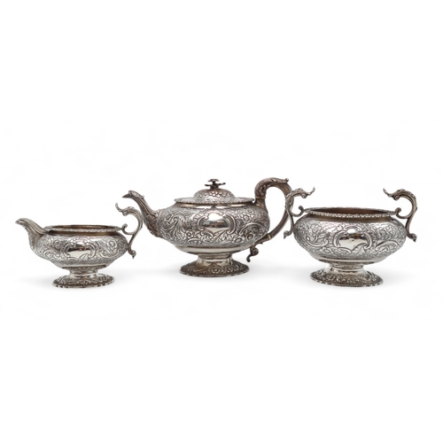 2521 - AN IMPRESSIVE GEORGE III THREE PIECE SCOTTISH SILVER TEA SERVICEby Luke F Newlands, Glasgow 1820, of... 