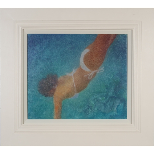 2900 - SUE BIAZOTTI (SCOTTISH CONTEMPORARY)DIVE 1Oil on linen, signed lower right, 29 x 34.5cm (11.5 x 13.5... 