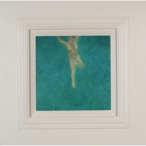 2902 - SUE BIAZOTTI (SCOTTISH CONTEMPORARY)SWIMMEROil on linen, signed lower right, 19 x 19cm (7.5 x 7.5