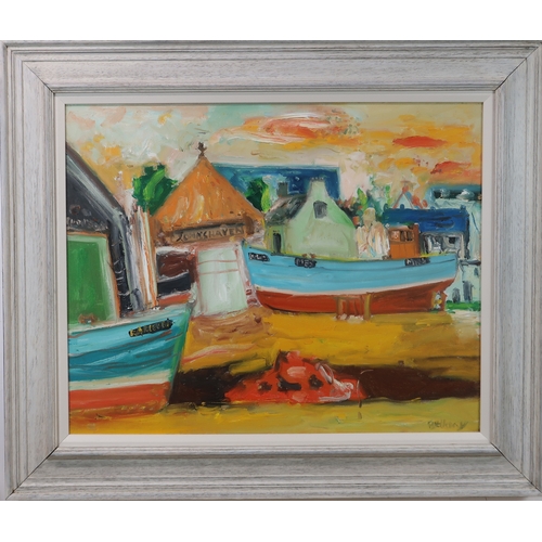 2909 - JOHN BELLANY CBE RA (SCOTTISH 1942-2013)BOATYARD, JOHNSHAVENOil on canvas, signed lower right, 60x 7... 