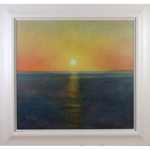 2912 - † SUE BIAZOTTI (SCOTTISH CONTEMPORARY)SUN OVER THE SEAOil on linen, signed lower right, 70 x 75cm (2... 