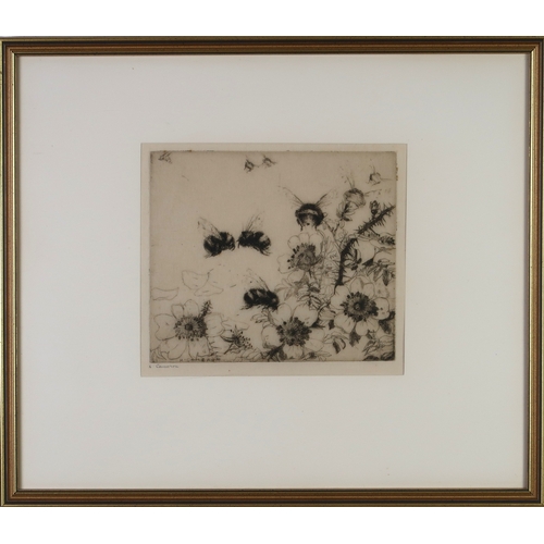 2917 - † KATE CAMERON RSW RE (SCOTTISH 1874-1965)BEES ON BLOSSOMDrypoint, signed in pencil, 15 x 17.5cm (6 ... 