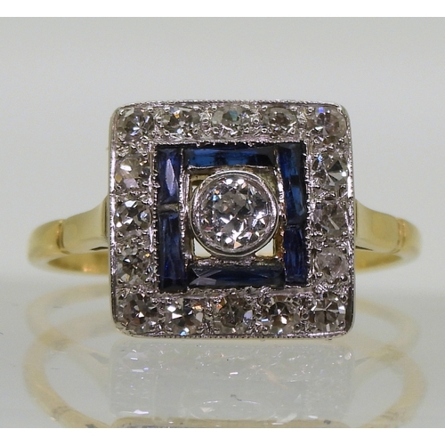 2702 - AN ART DECO RINGthe 18ct gold and platinum mount is set with eight and brilliant cut diamonds , with... 