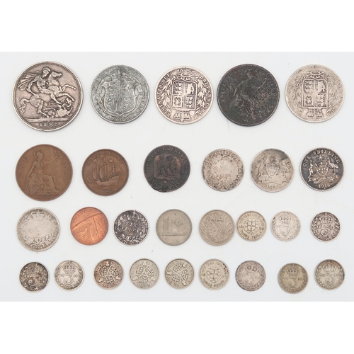 415 - Victoria (1837-1901) 1 Crown 1889 together with various Great Britain and French Republic coins