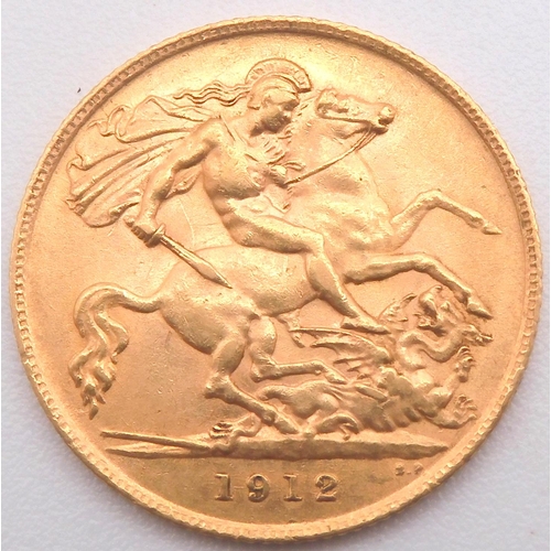 457A - GEORGE V (1910-1936) 1/2 Sovereign 1912Obversebust of King George V facing left legend around GEORGI... 