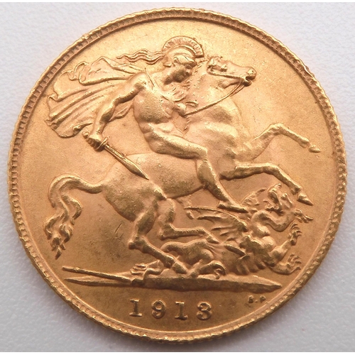 457C - GEORGE V (1910-1936) 1/2 Sovereign 1913Obversebust of King George V facing left legend around GEORGI... 