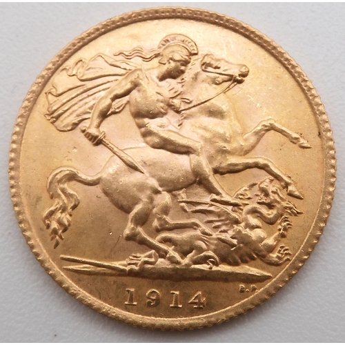 457G - GEORGE V (1910-1936) 1/2 Sovereign 1914Obversebust of King George V facing left legend around GEORGI... 