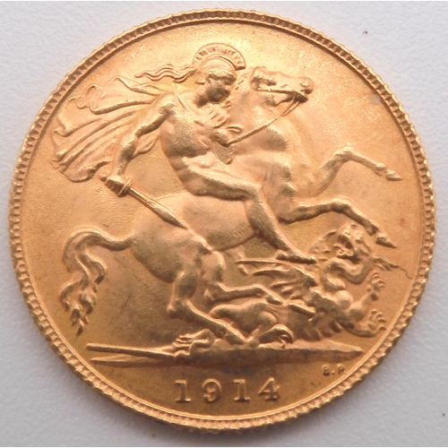 457H - GEORGE V (1910-1936) 1/2 Sovereign 1914Obversebust of King George V facing left legend around GEORGI... 