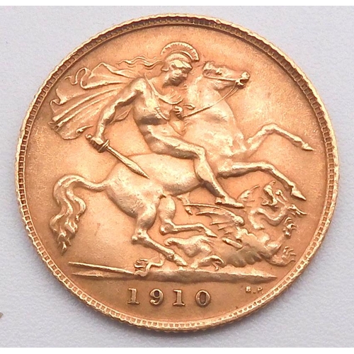 459 - EDWARD VII (1901-1910) 1/2 SOVEREIGN 1910ObverseUncrowned portrait of King Edward VII right, legend ... 