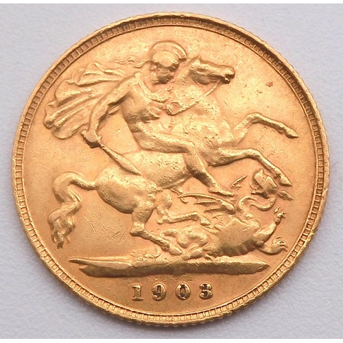 459A - EDWARD VII (1901-1910) 1/2 SOVEREIGN 1903ObverseUncrowned portrait of King Edward VII right, legend ... 