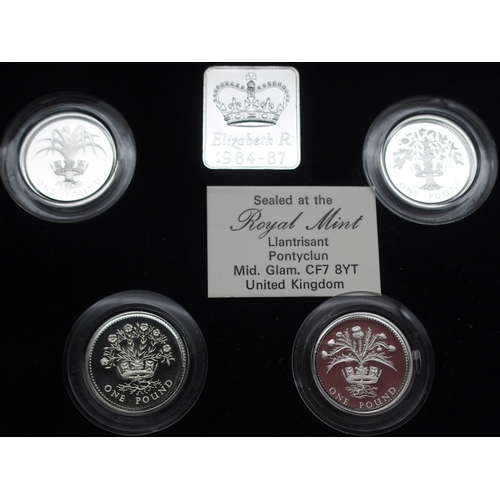 464A - Elizabeth II (1952-2022) Royal Mint Silver Proof Coins1984-1987 United Kingdom £1 Silver Proof Piedf... 