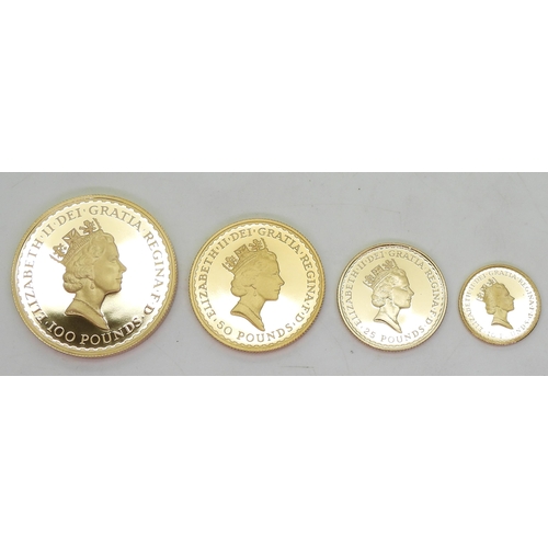 471 - ELIZABETH II (1952-2022) 1989 BRITANNIA FOUR GOLD COIN SETTo include a £100 34.050 grams 32.69mm Ø, ... 