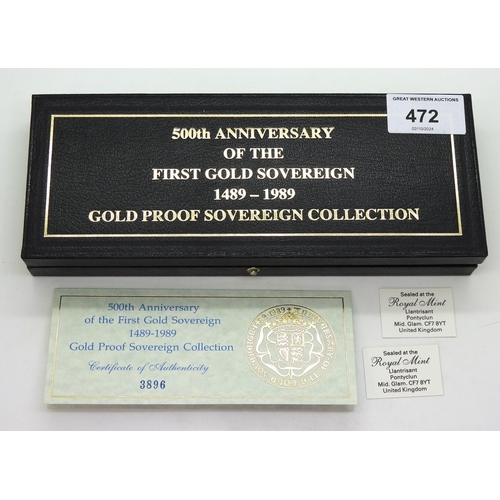 472 - ELIZABETH II (1952-2022) 500th Anniversary of the First Gold Sovereign Collection 1489-1989To includ... 