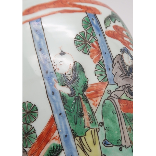 2401 - A CHINESE FAMILLE VERTE BALUSTER VASE Painted with figures in gardens, 44cm high... 