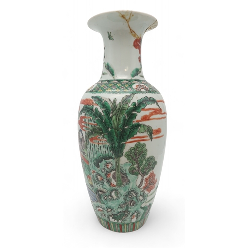 2401 - A CHINESE FAMILLE VERTE BALUSTER VASE Painted with figures in gardens, 44cm high... 