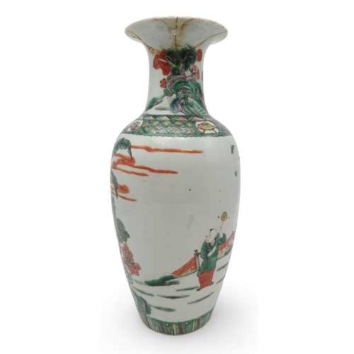 2401 - A CHINESE FAMILLE VERTE BALUSTER VASE Painted with figures in gardens, 44cm high... 