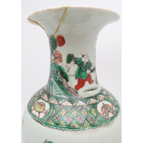 2401 - A CHINESE FAMILLE VERTE BALUSTER VASE Painted with figures in gardens, 44cm high... 