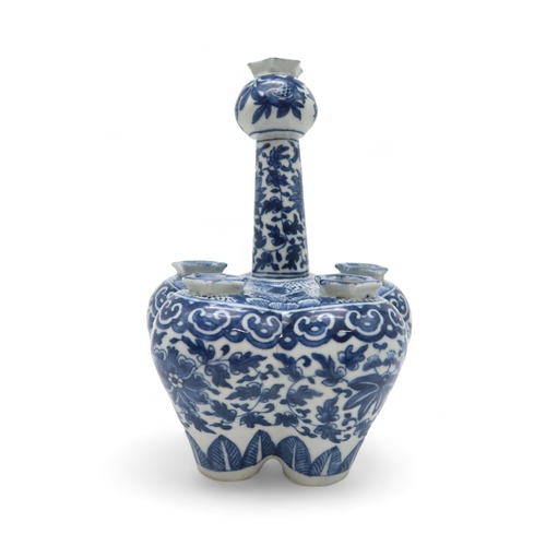 2404 - A CHINESE BLUE AND WHITE BULB VASE Painted with peonies and scrolling foliage, 25cm high... 