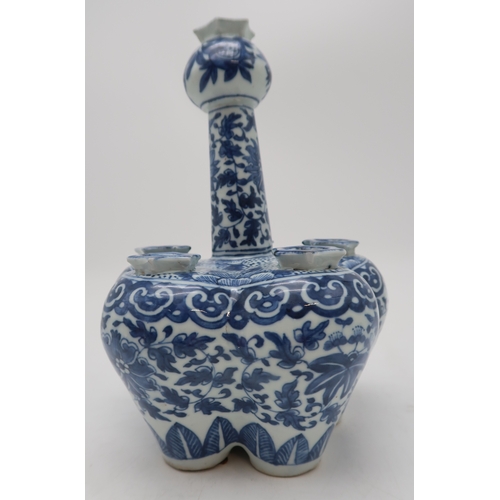 2404 - A CHINESE BLUE AND WHITE BULB VASE Painted with peonies and scrolling foliage, 25cm high... 