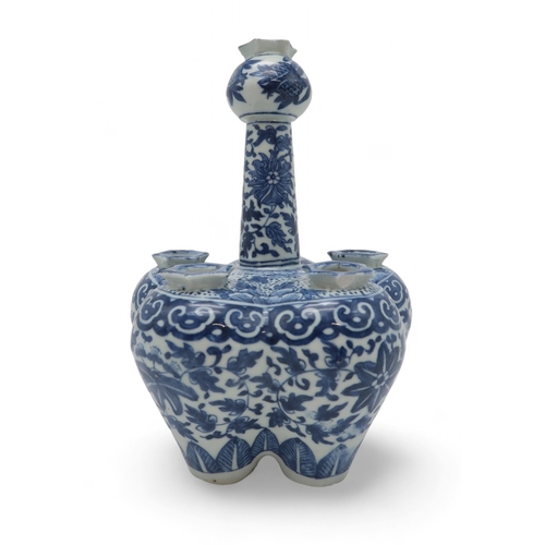 2404 - A CHINESE BLUE AND WHITE BULB VASE Painted with peonies and scrolling foliage, 25cm high... 