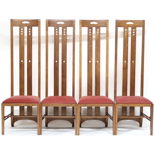 2100 - A 20TH CENTURY OAK AFTER CHARLES RENNIE MACKINTOSH DINING TABLE AND EIGHT CHAIRS dining table with n... 