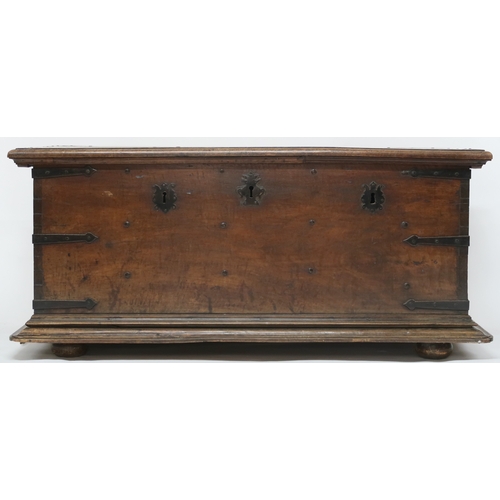 2002 - A LARGE LATE 19TH/EARLY 20TH CENTURY CONTINENTAL IRON BOUND CHEST hinged lid concealing interna... 