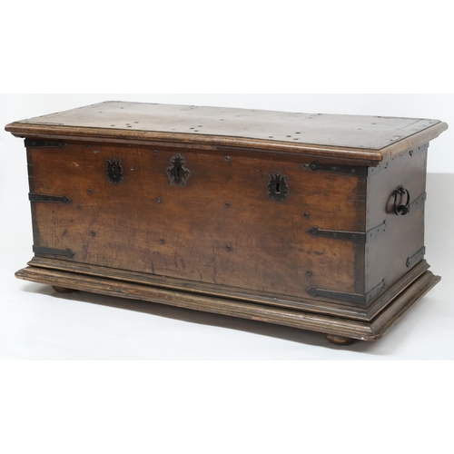 2002 - A LARGE LATE 19TH/EARLY 20TH CENTURY CONTINENTAL IRON BOUND CHEST hinged lid concealing interna... 