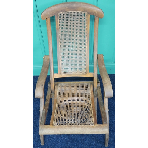 2006 - AN EARLY 20TH CENTURY FURNESS RAILWAYS - WINDERMERE TEAK FRAMED FOLDING STEAMER CHAIR with bergere b... 