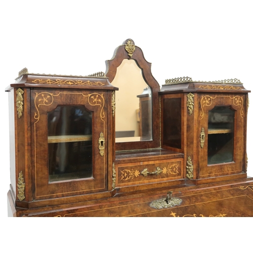 2012 - A 19TH CENTURY LOUIS XV STYLE WALNUT AND SATINWOOD INLAID BUREAU DE DAME desk with brass ormolu... 