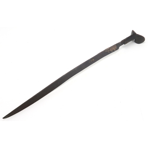 2602 - AN OTTOMAN YATAGAN SHORT SABREThe gently curved blade measuring approx. 59cm from grip to tip and re... 