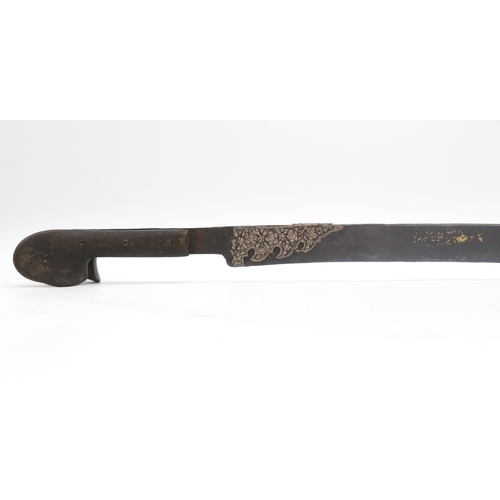 2602 - AN OTTOMAN YATAGAN SHORT SABREThe gently curved blade measuring approx. 59cm from grip to tip and re... 