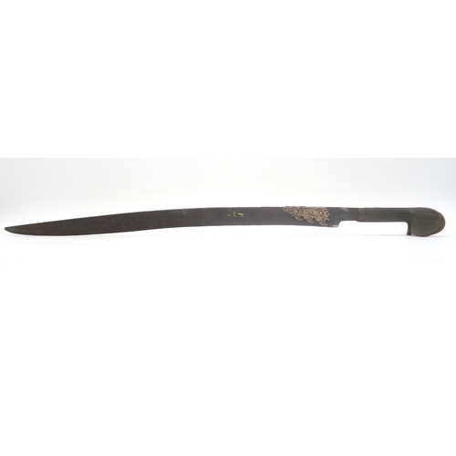 2602 - AN OTTOMAN YATAGAN SHORT SABREThe gently curved blade measuring approx. 59cm from grip to tip and re... 