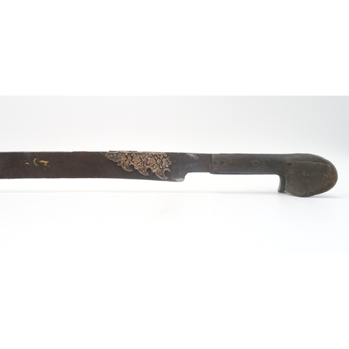 2602 - AN OTTOMAN YATAGAN SHORT SABREThe gently curved blade measuring approx. 59cm from grip to tip and re... 