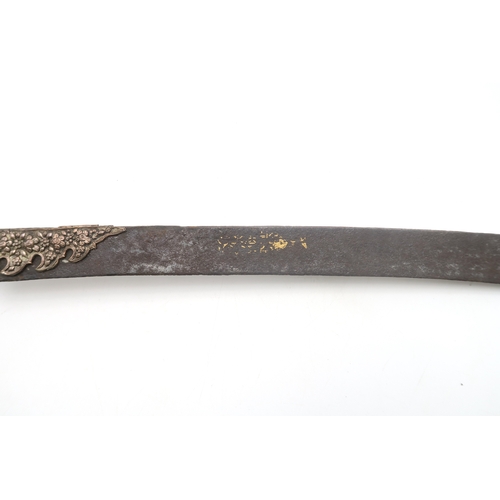 2602 - AN OTTOMAN YATAGAN SHORT SABREThe gently curved blade measuring approx. 59cm from grip to tip and re... 