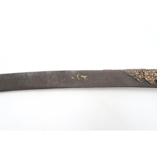 2602 - AN OTTOMAN YATAGAN SHORT SABREThe gently curved blade measuring approx. 59cm from grip to tip and re... 